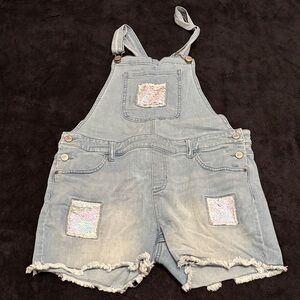 Justice Light Blue Denim Overalls with Sequin Accents